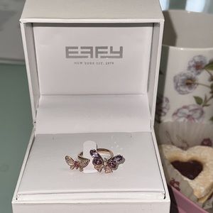 EFFY NIB Butterfly Ring 14 k rose gold w diamond,sapphire, amethyst.